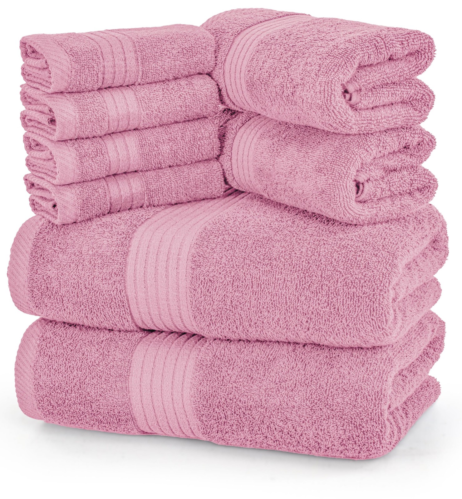 8 Piece Premium Towel Set, 2 Bath, 2 Hand, and 4 Washcloths, 100% Ring Spun C...