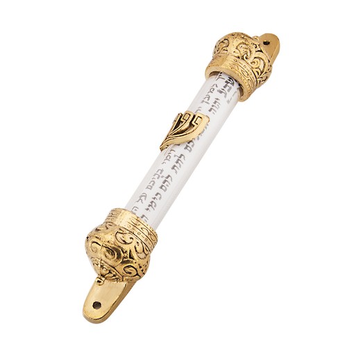 Gold Plated Mezuzah Door Talisman with Prayer Non Kosher Scroll Jerusalem 4,4" - Picture 1 of 2