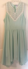 Alya Womens M Medium Dress Fit & Flare Mint Green White Lace Asymmetrical Hem