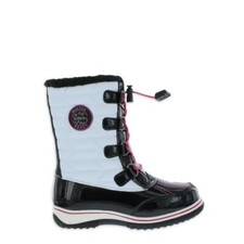 TOTES Kylie Black White Faux Fur Winter Snow Boots Pink Details Girls Size 11M