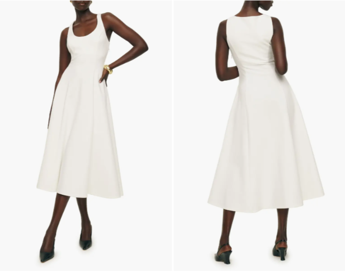 REFORMATION White Mikol Princess Seam Scoop-Neck Pleated A