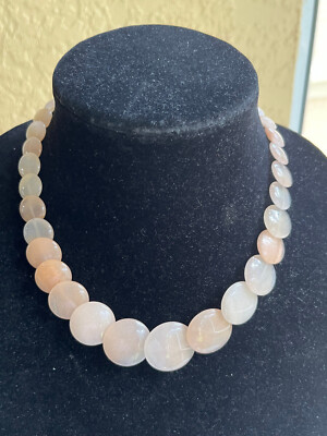 DTR Jay King Sterling Silver 925 Graduated Rose Quartz Disc Necklace 18 - 21''