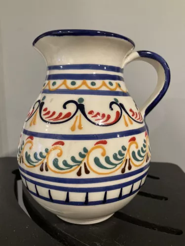 Vintage Spain Handpainted Ceramic  Pitcher Creamer 6” Vibrant & Bold Colors