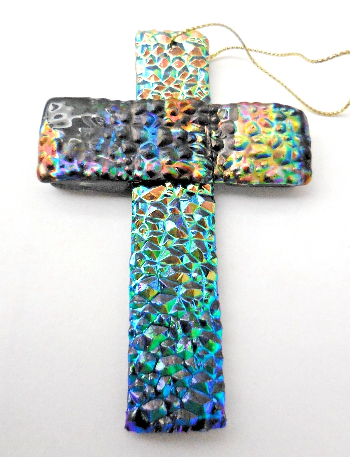 VINTAGE AMETHYST GLASS CROSS CRUCIFIX FIGURINE CARNIVAL COLORFUL DESIGN