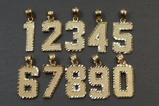 10K Solid Yellow Gold Women Men Children 1" Diamond Cut Number Charm Pendant.
