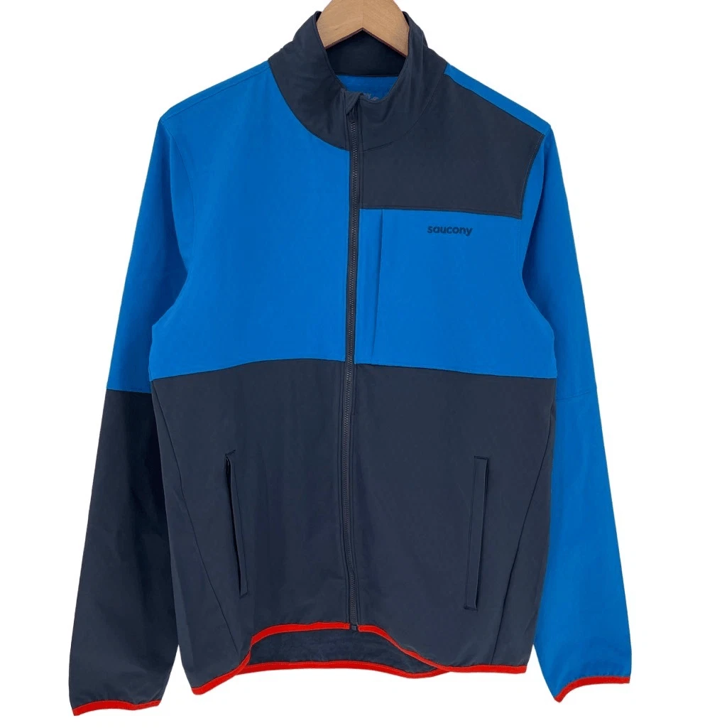 Saucony Bluster Windbreaker Jacket Water Resistant Men Small Blue Pockets