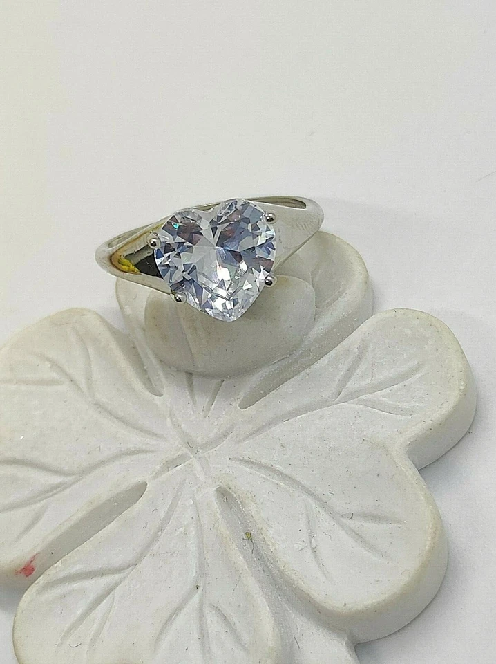 ANELLO donna in argento 925 misura regolabile cuore pietra bianca brillante - Immagine 2 di 4