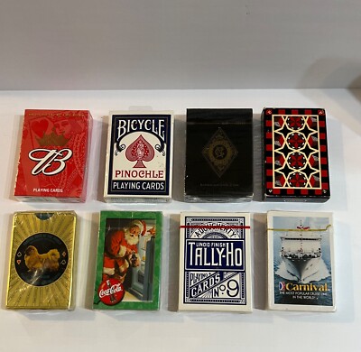 LOT of 8 Vintage Playing Cards-All Sealed-Tally-Ho/Coppola/Budweiser/CocaCola