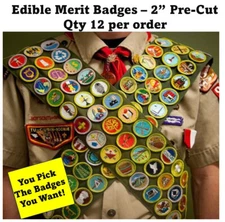 Edible Merit Badges for Cakes, Cupcakes, Sash & more! On Frosting Paper Pre-Cut