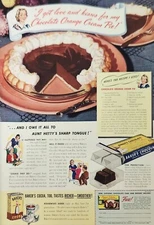 1938 Bakers Chocolate Fudge Vintage Ad Chocolate orange crem pie