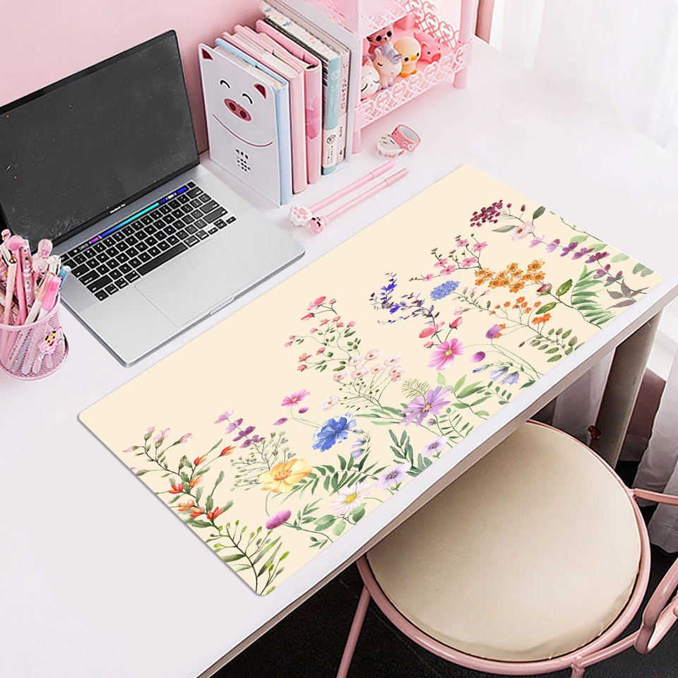 Cute Floral Mouse Pad Wildflower Beige Desk Mat for Keyboard and Mouse Desk Pad - Image 4 of 4