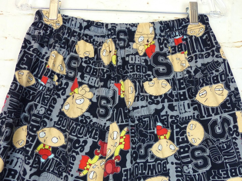 Family Guy Pajama Shorts Mens M Black Stewie Sleepwear Obey Bow To Me