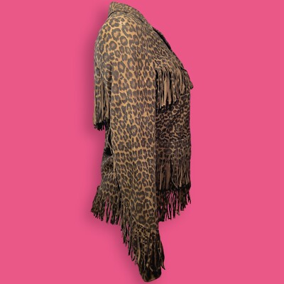 【送料&関税込】Saint Laurent Leopard Print Fringed Jacket AUTHENTIC Saint Laurent Brown Fringe Leopard Print Suede