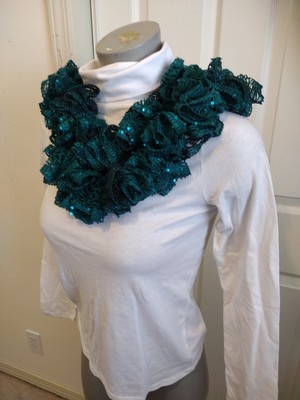 Handmade Crocheted Neck Wrap Grn & Tiny Sequins Lace (Sweater not Included)