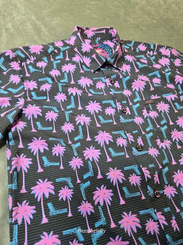 Retro Rifle Shirt Mens Medium Rising Palm Vice Hawaiian Tropical Midnight - Picture 5 of 11