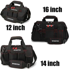 WORKPRO 12"/14"/16" Close Top Wide Mouth Tool Storage Bag Rubber Base Pocket Bag