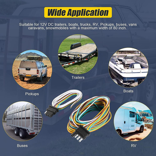 Trailer Light Wiring Kit, 50Ft Wiring Harness with 4 Way Flat, Waterproof 18 - Picture 7 of 12