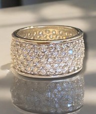 VINTAGE Estate Sterling Silver 925 10mm Wide Band CZ Eternity Ring SZ 6 BEAUTY 