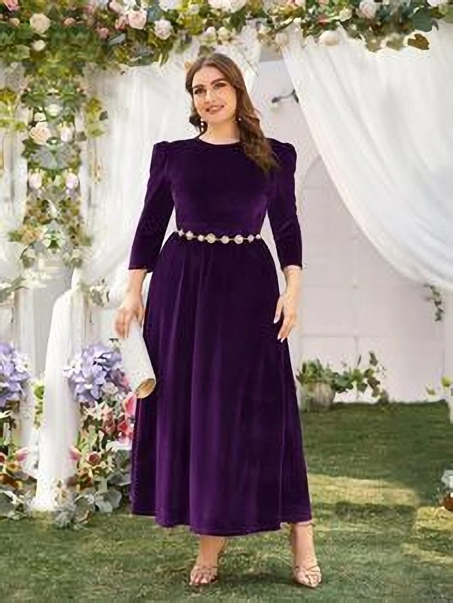 Christmas Dress Women Purple Velvet Dress Bridesmaid Wedding Prom Party  Dress