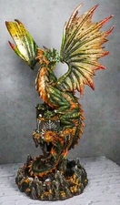 Ebros Large 26"H Green Castle Guardian Treasure Dragon Statue Fantasy Home Decor