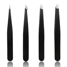 SHARPENDD 4-Piece Professional Tweezers Set Stainless Steel Eyebrow Hair Plucker