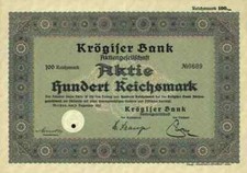 Krögiser Bank AG December 1937 Meissen Advance Club Krögis ADCA Leipzig 100 RM