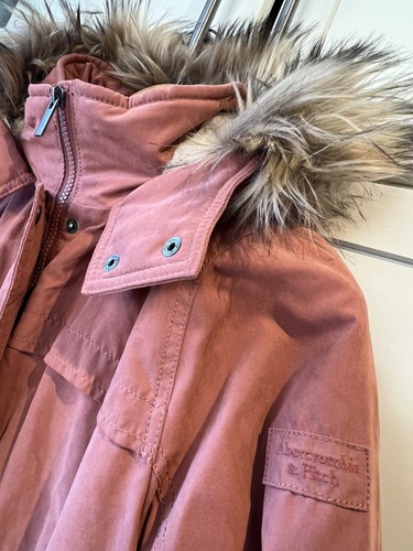 Abercrombie Kids Parka Coat Rose Pink Faux Fur Hooded Girls 15/16 Hardly Worn - Picture 2 of 13