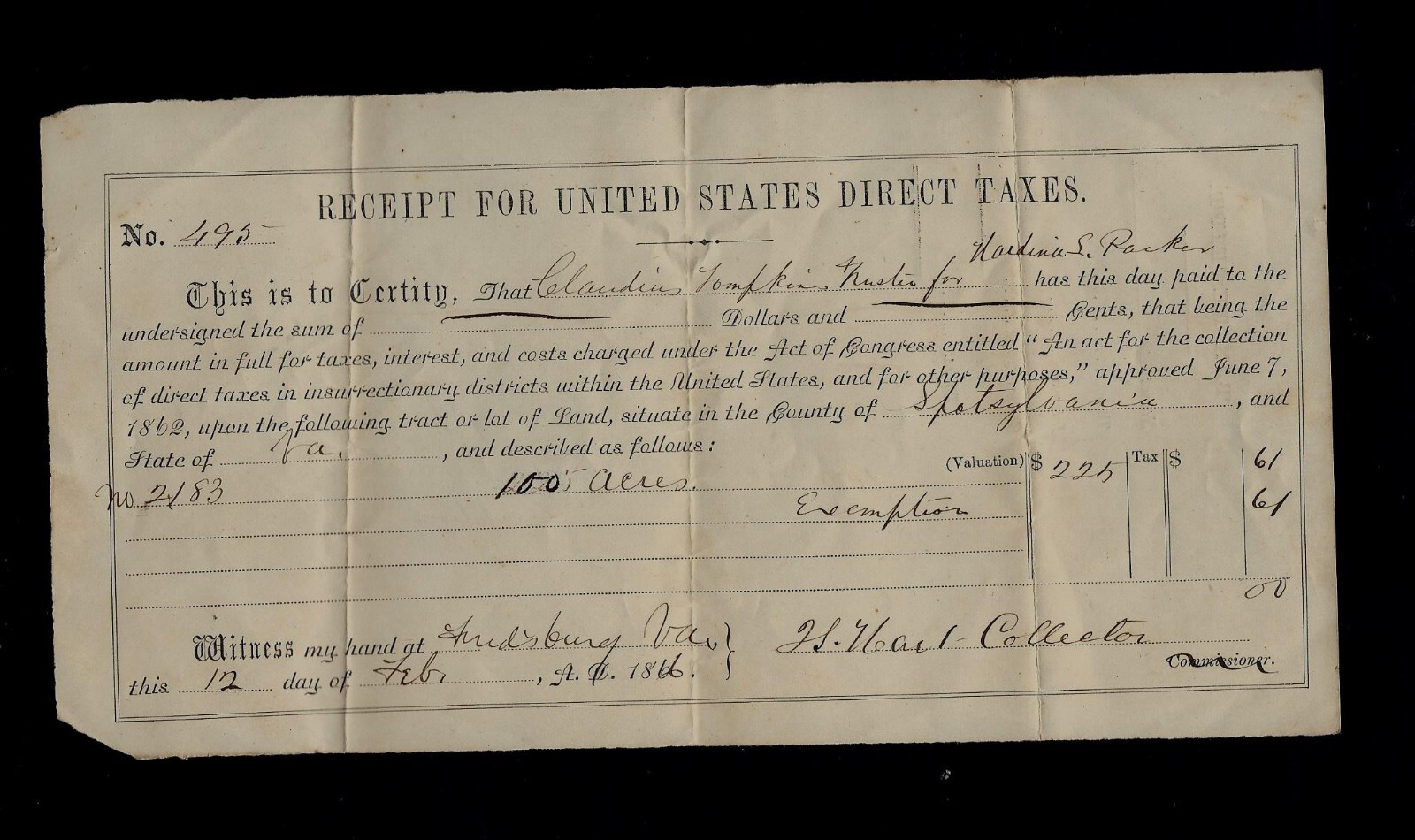 1866 Fredericksburg, VA Tax Document Printed on Civil War Confederate Form eBay