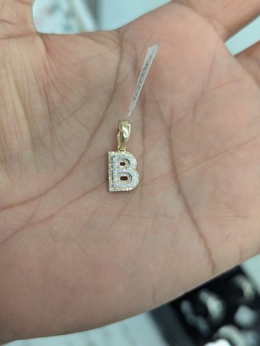 Real Natural Diamond 10kt Yellow Gold Two-tone Bubble Style Initial B Pendant - Picture 2 of 9