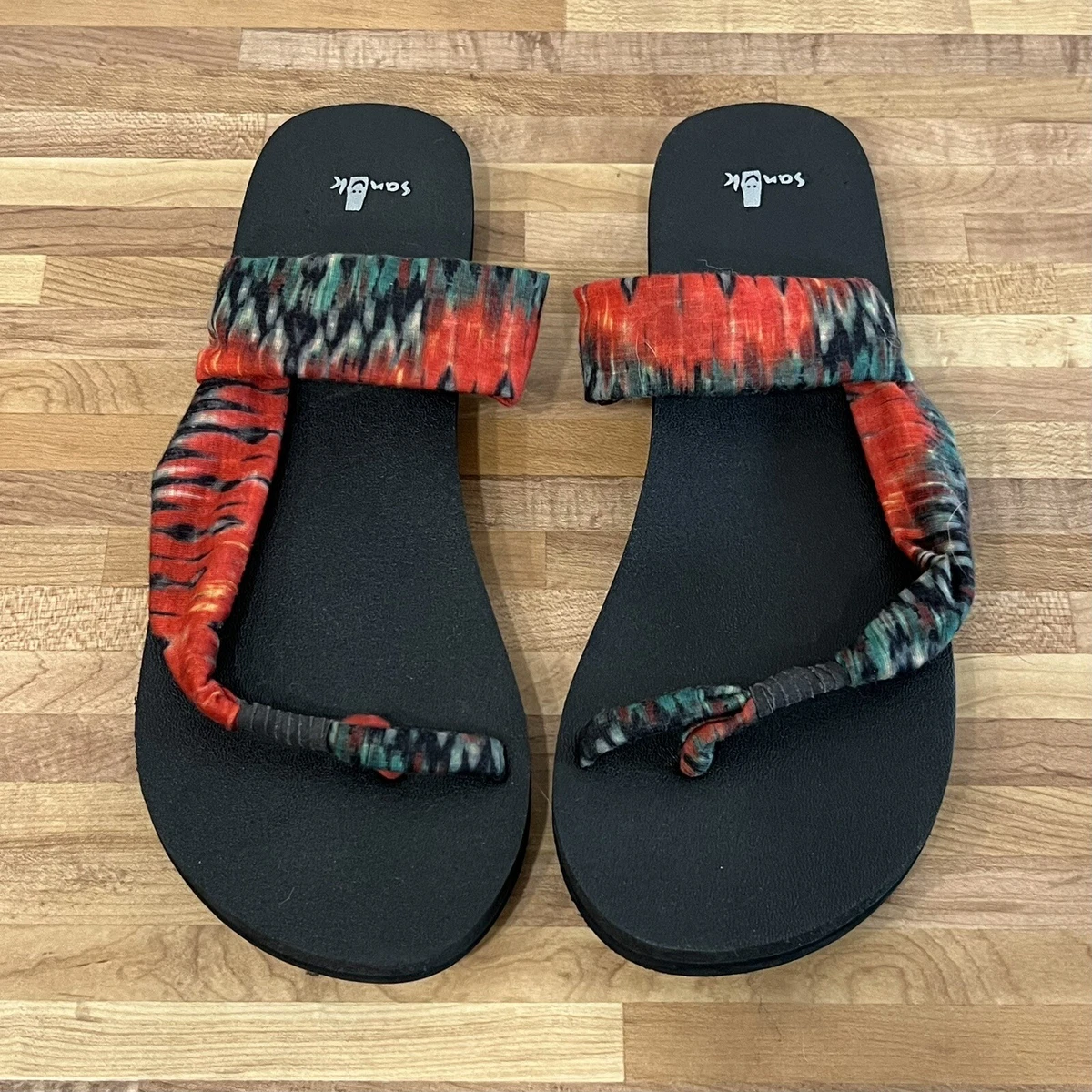 Sanuk Sling It On Sandals Red Tie Dye Women's 10 Casual Flip Flops Yoga