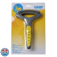 JW Pet Company GripSoft Double Row Undercoat Rake Dog Brush, Black, Yellow, 1