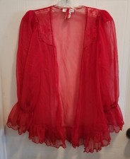 Seductive Wear by Cinema Etoile Long Sleeve Peignoir Robe Cover Up Sheer Red S