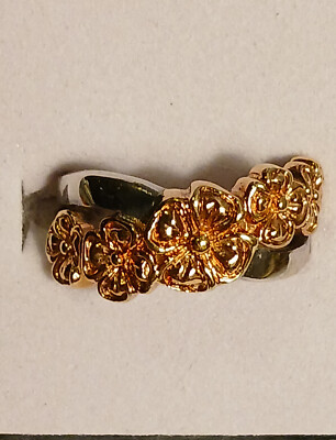 Vintage Château d'Argent 925 Sterling florales Design zweifarbiger Ring Größe 6 Kanada