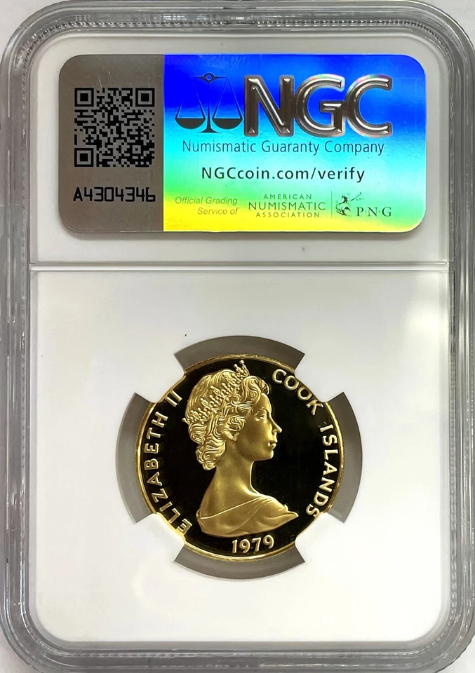 1979 FM GOLD COOK ISLANDS $100 COMMONWEALTH NATIONS NGC PROOF 70 ULTRA CAMEO - Image 2 of 2