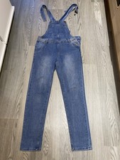 Ladies Beau Size 8 Boohoo Blue Denim smStraight Leg Dungarees ❤️ L57 Leg 31 in