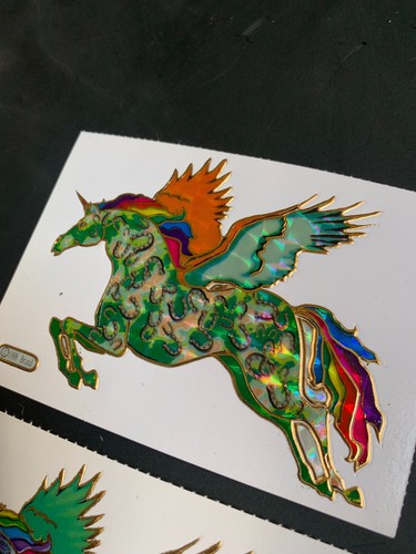 2 UNICORN PEGASUS rainbow VINTAGE VENDING sticker decal prism prismatic FOIL - Picture 6 of 7