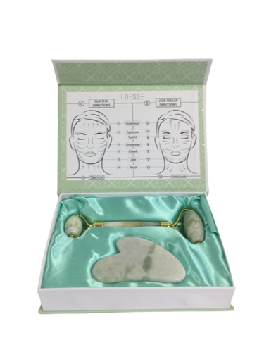 L'NESSE Jade Roller and Gua Sha Facial Massage Set in Gift Box