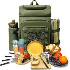 Hap Tim Picnic Basket Backpack for 4 Person with Blanket Insulated Leakproof