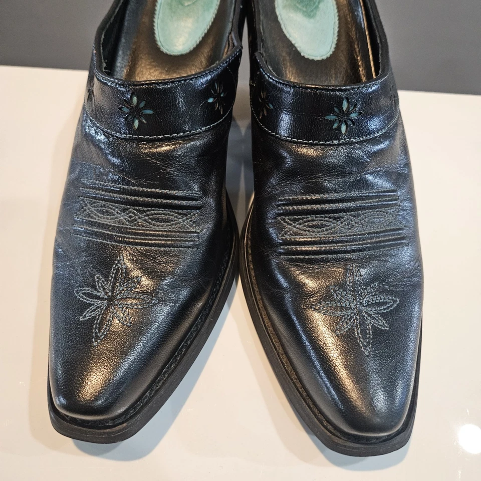 Ariat Desert Star Womens Size 7B Mules Leather Black Turquoise Western - Image 4 of 4
