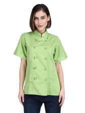 Short Sleeves Knotted Cloth Buttons Women Chef Coat Jacket Uniform