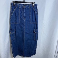 Y2K 00's American Eagle Vintage Denim Cargo Maxi Skirt Blue Made in USA Size 8
