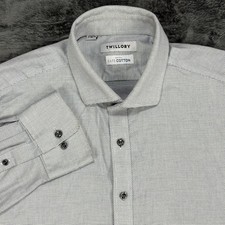 Twillory Dress Shirt Mens 17 34/35 Blue White Tailored Fit Non-Iron Safe Cotton