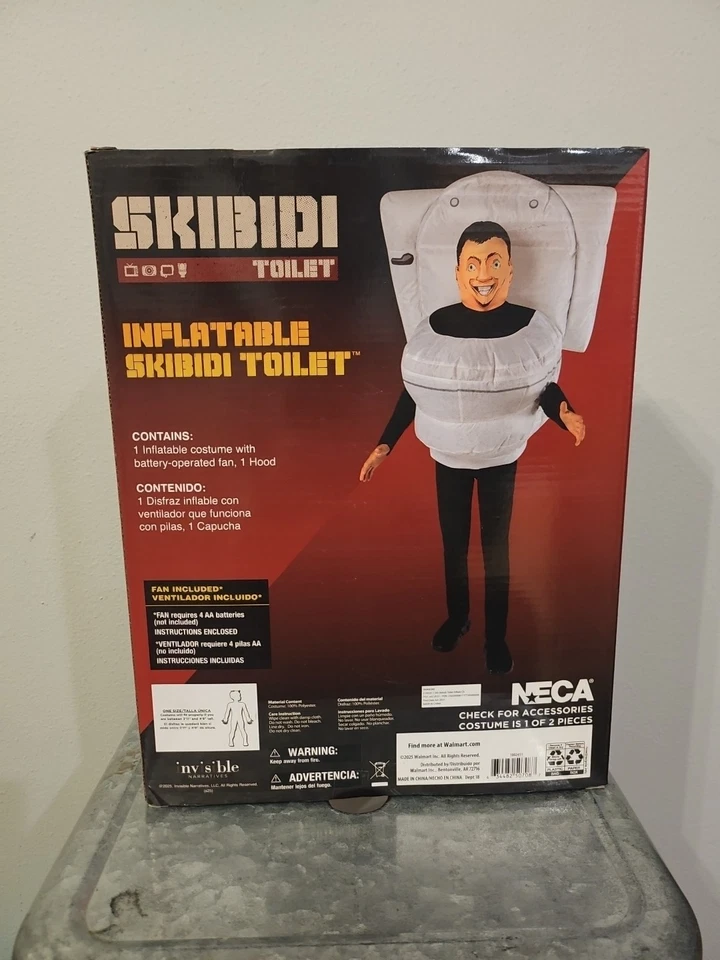 NECA "Skibidi 厕所"Infltable 万圣节服装 儿童 均码 服装 全新 — 第 2/3 张图片