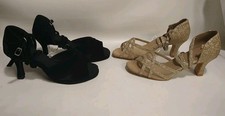 2 Pairs Women's US Size 9.5 Ballroom Latin Dance Shoes Open Toe High Heels Black