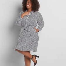Lane Bryant Navy and White Striped Shirt Dress Sz 16