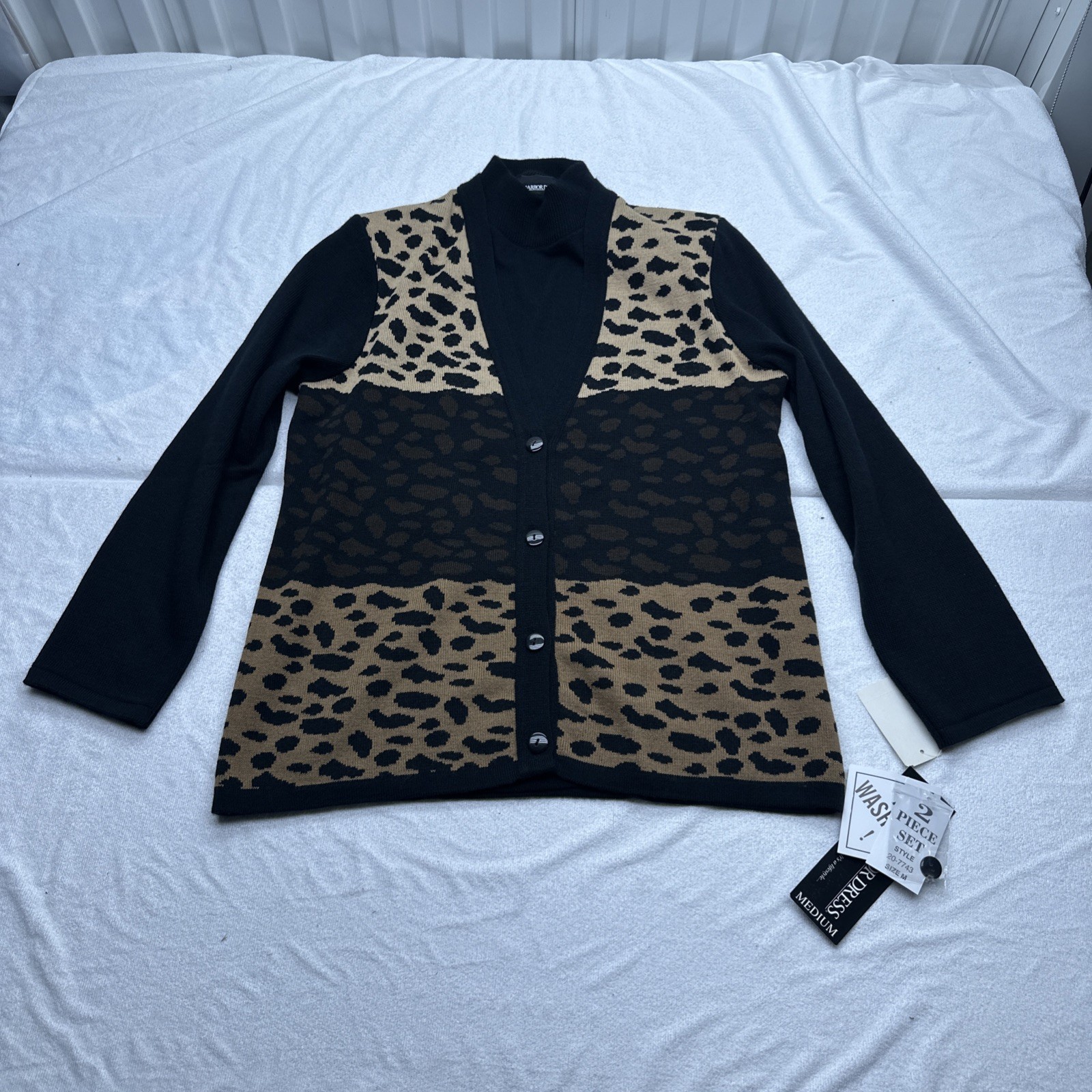 NWT Vintage Women's SAG HARBOR 2-PC Cardigan Pants Set Leopard Knit MEDIUM Mock image 3