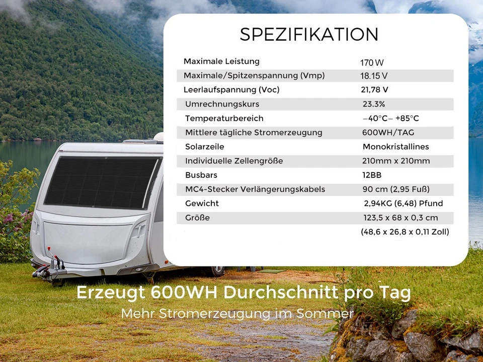 340W Solarpanel Flexible Balkonkraftwerk 300W-Wechselrichter Dach Wohnmobil Mono - Bild 3 von 4