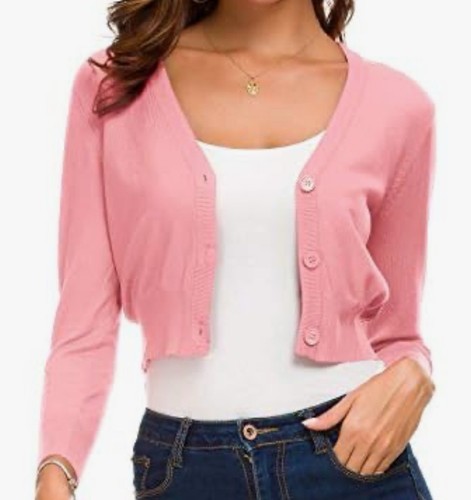 NWT Womens Pink Button Front Crop Sweater / Medium