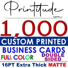 1000 Custom Print BUSINESS CARDS w YOUR CUSTOM ARTWORK 2 SIDED 16pt THICK MATTE