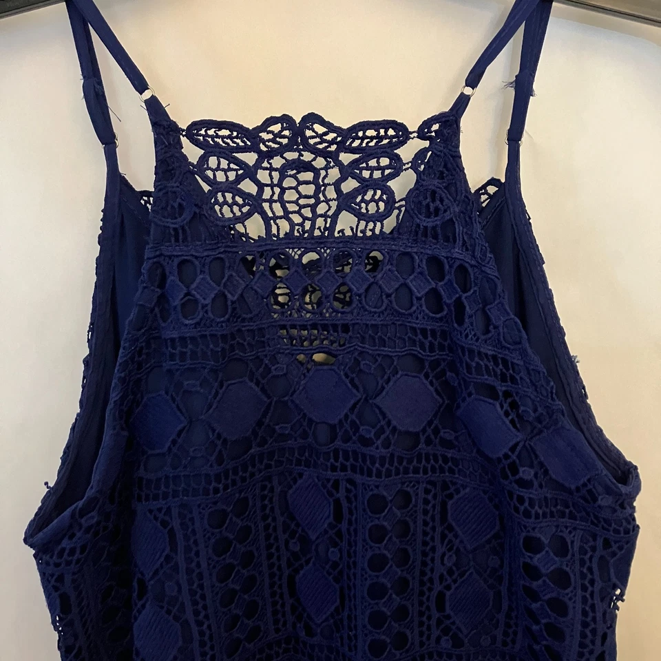 Francesca's Mujer Med. Vestido de encaje a ganchillo azul marino boho fiesta boda costero Foto 2 de 4